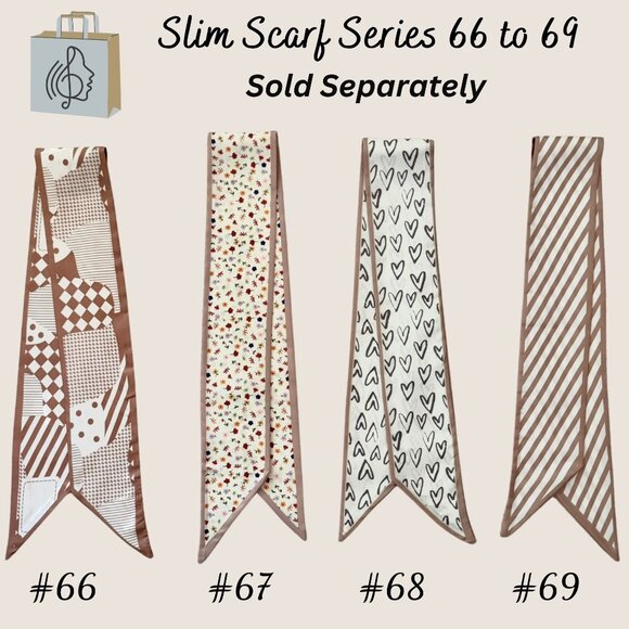 Slim Scarf Geometric Patchwork 34in Taupe Cream Modern Style Neutral Chic No66 - Picture 9 of 9